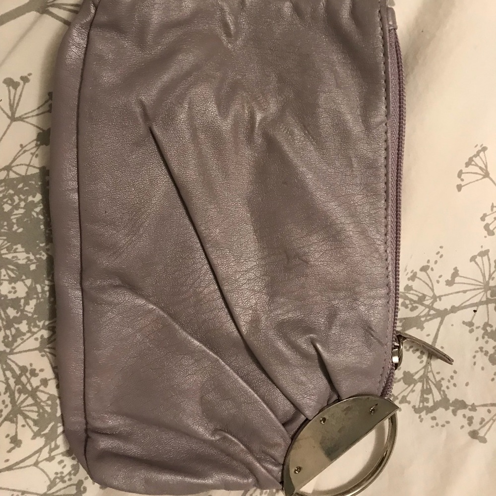 Light lavender wristlet, silver, detachable loop.